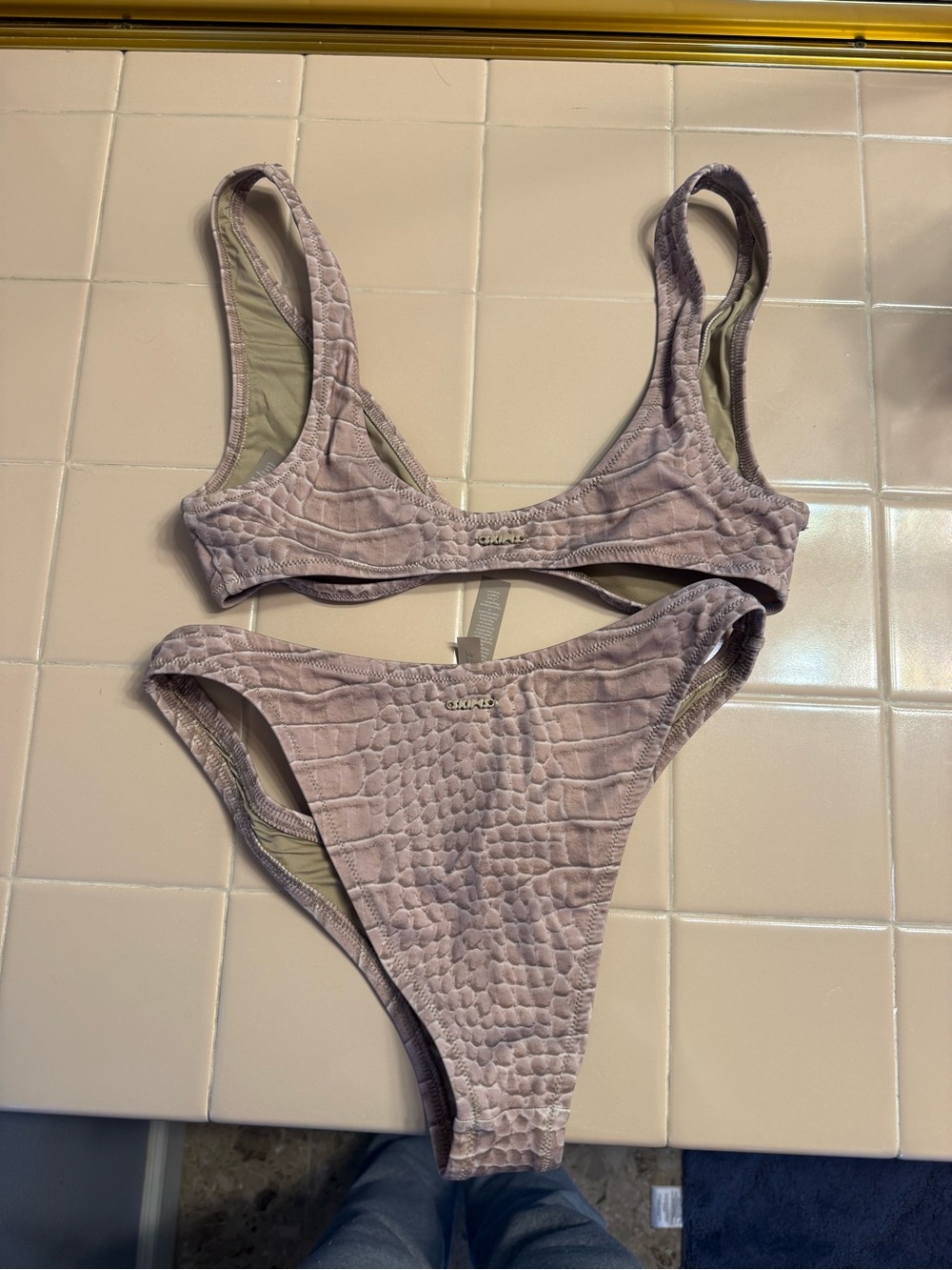 SKIMS Dune Crocodile Plunge top and tanga bottoms Size S - Picture 2 of 8